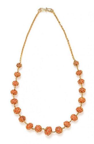 An Antique Yellow Gold and Coral Necklace, 21.10 dwts.
