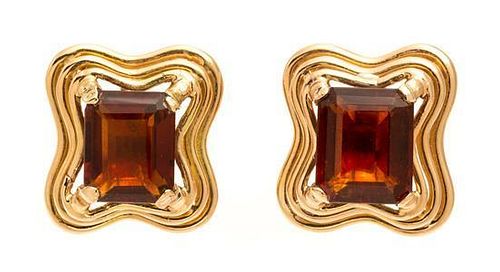 A Pair of Vintage Rose Gold and Citrine Earclips, 9.40 dwts.