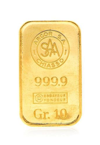 * An Argor S.A Chiasso 10 Grams 24 Carat Gold Bullion Bar. 6.60 dwts.js