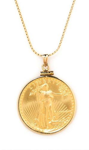 A 14 Karat Yellow Gold and US $25 Liberty Eagle Coin Pendant, 16.20 dwts.