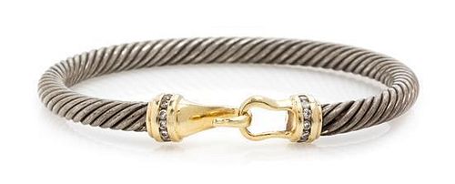 A Sterling Silver, 18 Karat Yellow Gold and Diamond Cable Classics Bracelet, David Yurman, 19.80 dwts.