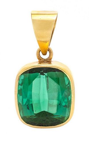 A Yellow Gold and Tourmaline Pendant, 3.90 dwts.