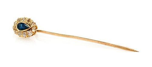 * A Vintage Gold, Sapphire and Diamond Stick Pin, 1.30 dwts.