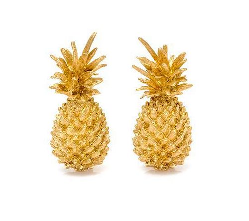 A Pair of 18 Karat Yellow Gold Pineapple Motif Earclips, Robert Bielka, 13.90 dwts.