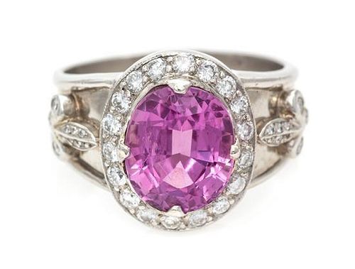 A Platinum, Pink Sapphire and Diamond Ring, Cathy Carmendy, 8.70 dwts.