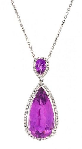 A White Gold, Amethyst and Diamond Pendant, 3.80 dwts.