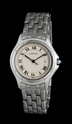* A Stainless Steel Cougar Wristwatch, Cartier,