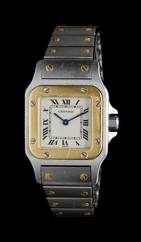A Stainless Steel and 18 Karat Yellow Gold Ref. 1567 Santos Wristwatch, Cartier,