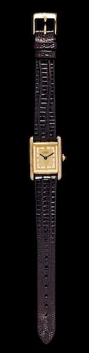 A Gold Plated Silver Tank Wristwatch, must de Cartier,