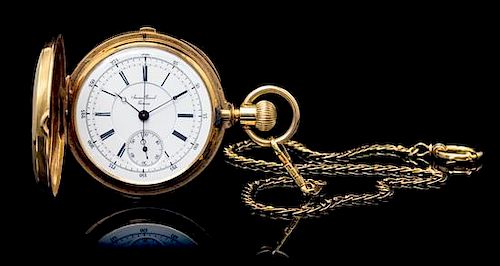 An 18 Karat Yellow Gold Hunter Case Chronograph Minute Repeater Pocket Watch, James Picard,