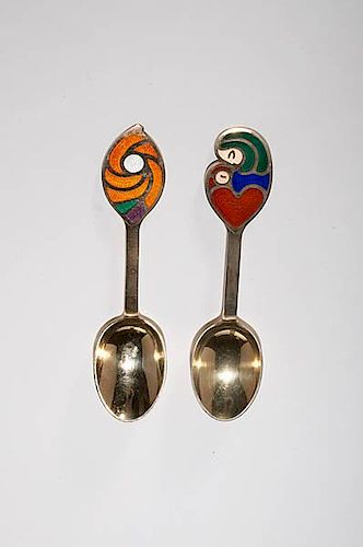 A. Michelsen Sterling and Enamel Spoons 