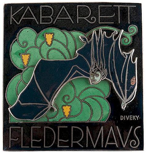 Kabarett Fledermaus Enameled Plaque, by Josef Diveky 