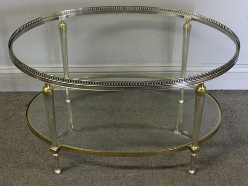 Midcentury Glass and Steel 2 Tier Coffee Table.