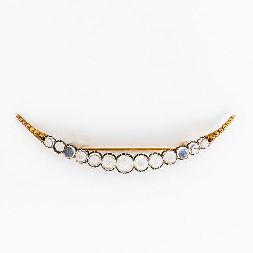 Antique Gold and Moonstone Crescent Brooch