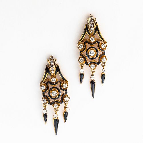 Gold, Diamond, and Enamel Earrings