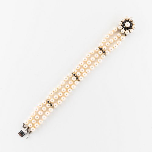 14kt White Gold, Cultured Pearl, and Sapphire Bracelet