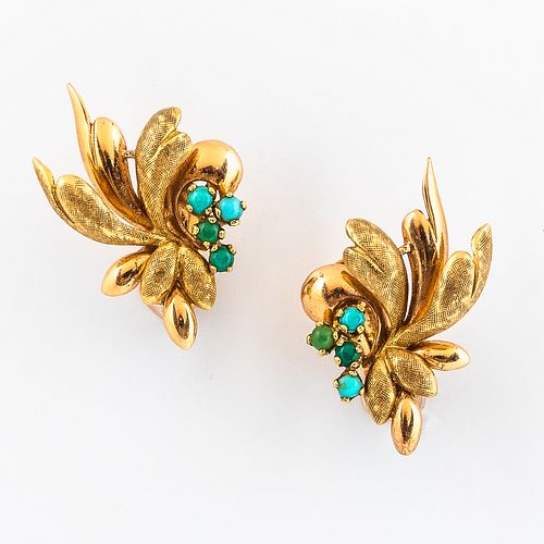 18kt Bicolor Gold and Turquoise Earclips
