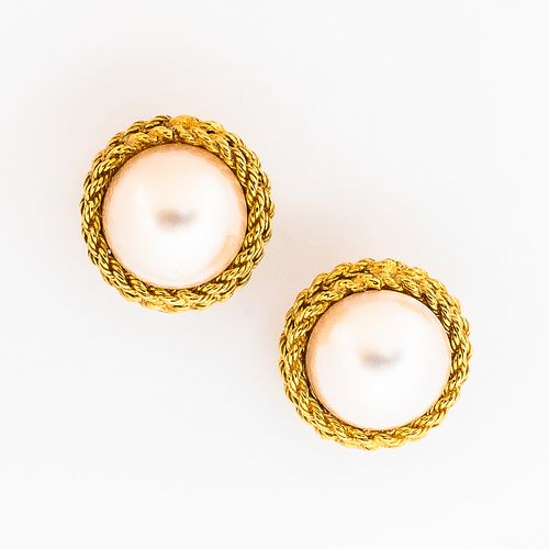 18kt Gold and Mabe Pearl Earclips