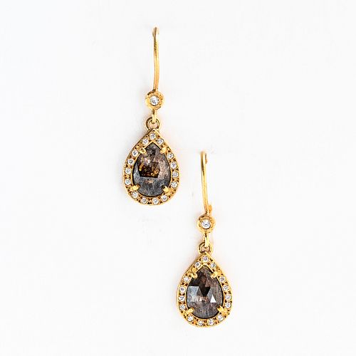 18kt Gold, Rose-cut Diamond, and Diamond Earrings