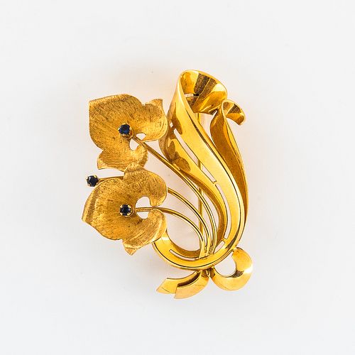 18kt Gold and Sapphire Flower Brooch