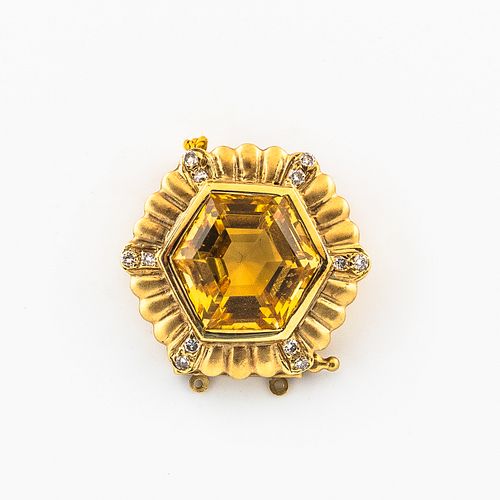 14kt Gold, Citrine, and Diamond Clasp