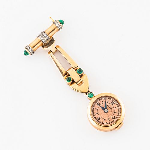 Retro 18kt Gold Pendant Watch and Pin