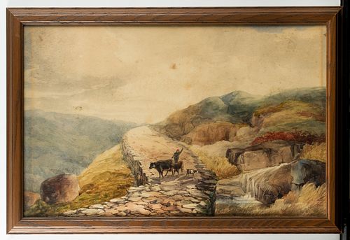 Italian Watercolor Shepherd Painting, 1861