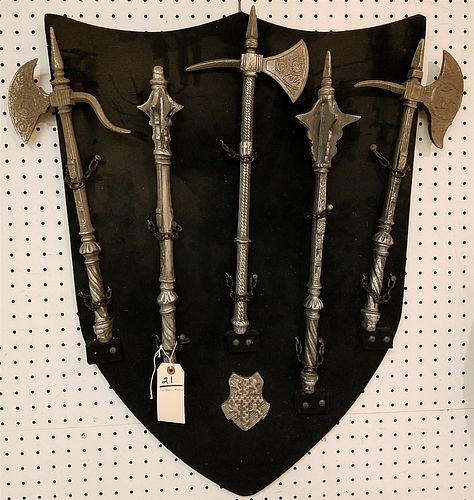 COSTUME ARMOUR INC. MOUNTED METAL WEAPONS 31" X 28"