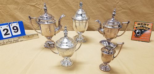 TRAY SILVER PLATE TEA SET 4PC. & COVERED URN
