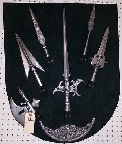 COSTUME ARMOUR INC. MOUNTED METAL WEAPONS 28" X 22"