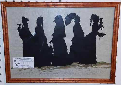 FRAMED SILHOUETTE "VIEWING THE CENTENNIAL GROUNDS FROM THE RESEVOIR 1876" SGND, ALISON BUSBY SHRIVER 1985 9 1/2" X 13 1/2"