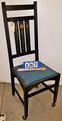 ARTS & CRAFTS SIDE CHAIR W/WOOD & PEWTER INLAY