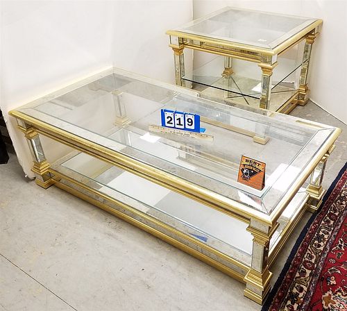 ELEANCE INC MIRRORED COFFEE TABLE 18"H X 55"W X 27 1/2" AND END STAND 24"H X 29 1/2" SQ