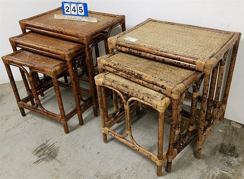 LOT 2 SETS OF BAMBOO AND RATTAN NEST OF 3 TABLES 22 1/2"H X 22"W X 16"D