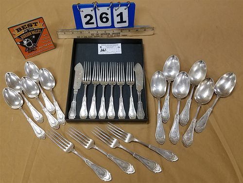 WOOD AND HUGHES STERLING 23 PC "VENETIAN" 1875 FLATWARE 32.35 OZT