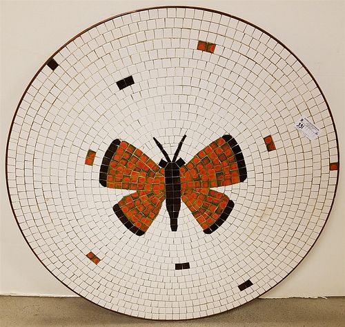MID CENTURY MOSAIC TILE TABLE TOP MADE BY LICHENS DEC. 1959 36"DIAM