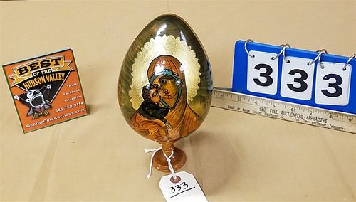 RUSSIAN LAQUERED WOODEN EGG 8 1/2"