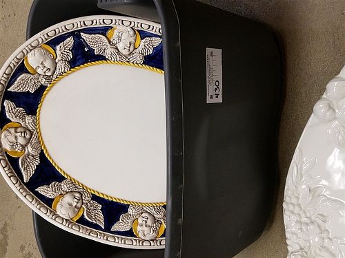 TUB CERAMICS- 2 PLATTERS MADE FOR GUMPS 20 1/2" X 13 1/2" AND 19" X 15" AND MIKASA 13" DIAM CHARGER