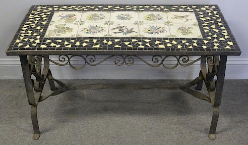 Antique Wrought Iron Tile Top Table.