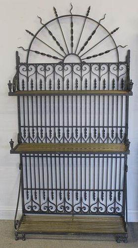 Quality Patinated Iron & Brass Bakers Rack.