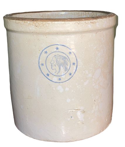 Vintage Stoneware LOUISVILLE POTTERY CO. Blue Cherokee Indian Crock