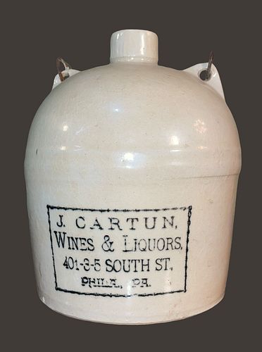 J. CARTUN Wine and Liquors Vintage Stoneware Jug with Handle