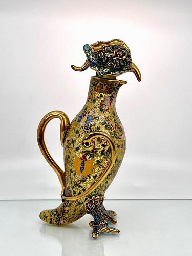 Moser Gilded and Enameled Bird Form Decanter