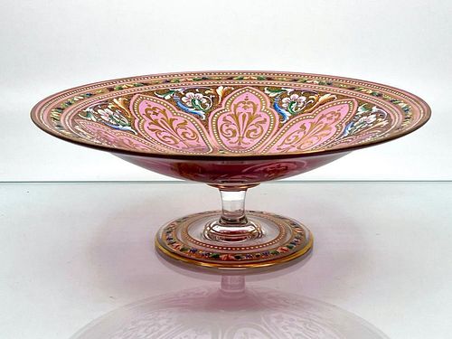 Moser Enameled Ruby Glass Compote