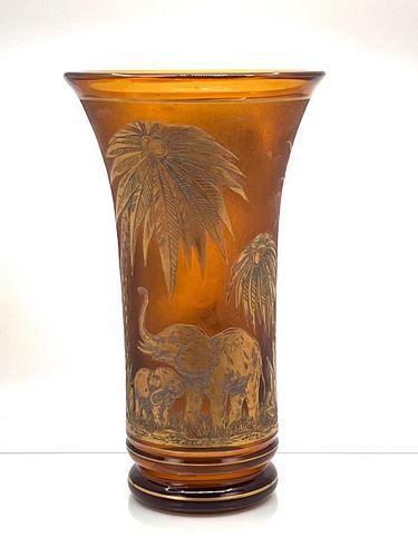 Moser Acid Etched Animor Vase, Giraffe and Elephants