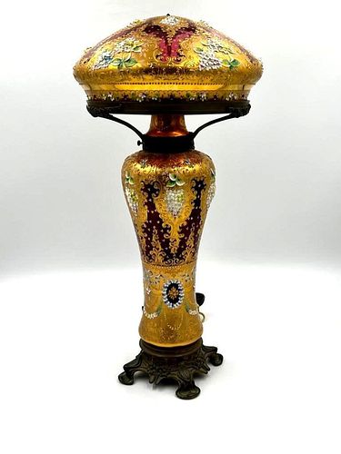 Rare Moser Cranberry Glass Enameled Lamp