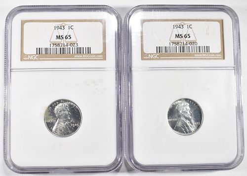 (2) 1943 STEEL CENTS NGC MS 65