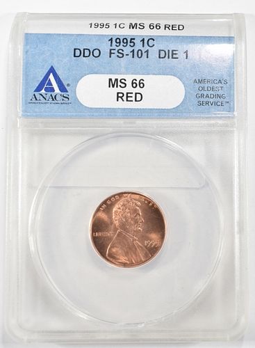 1995 LINCOLN CENT ANACS MS 66 RED DDO FS-101 DIE 1