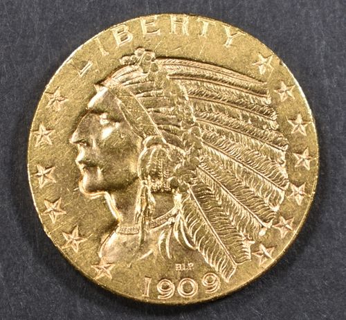 1909-D GOLD $5 INDIAN  CH BU