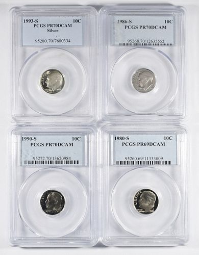 LOT OF 4 PCGS GRADED ROOSEVELT DIMES:
